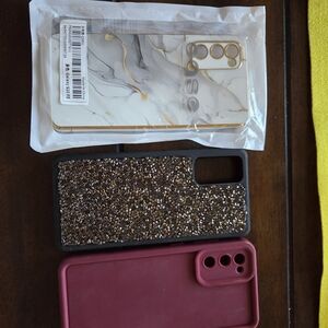 Phone Case Trio. Elegant Marble and Glitter and Burgundy. Fits Galaxy S20 FE